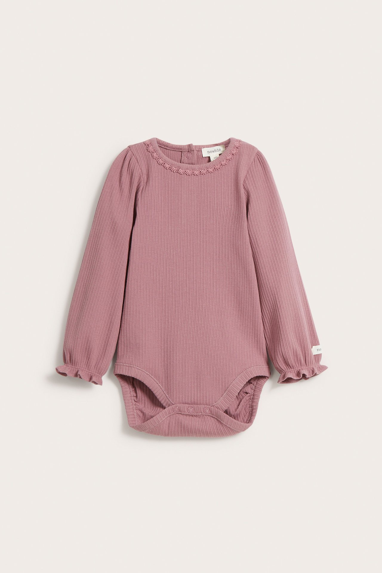 Ribattu pitkähihainen body - Tummanpinkki - 2
