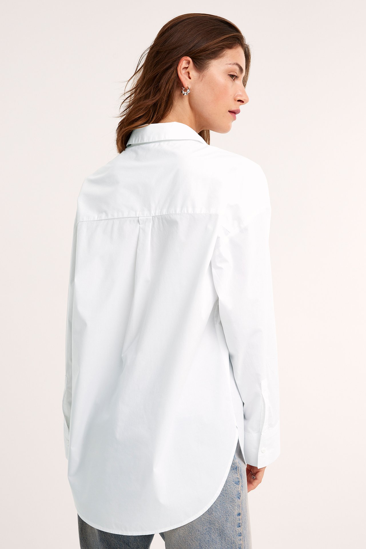 Oversized poplinskjorte - Hvit - 4