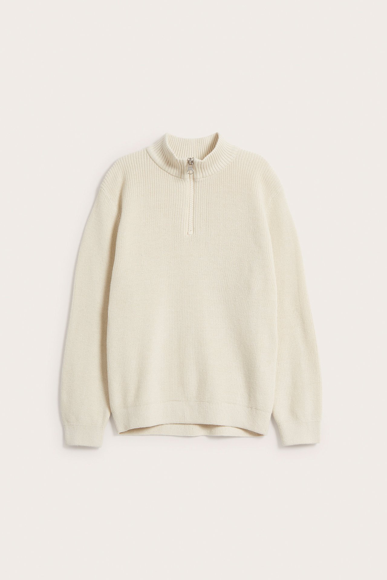Stickad tröja half-zip - Ljusbeige - 6
