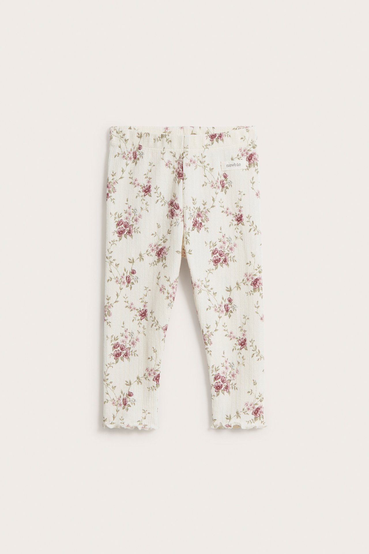 Prążkowane legginsy w kwiaty - Offwhite - 2
