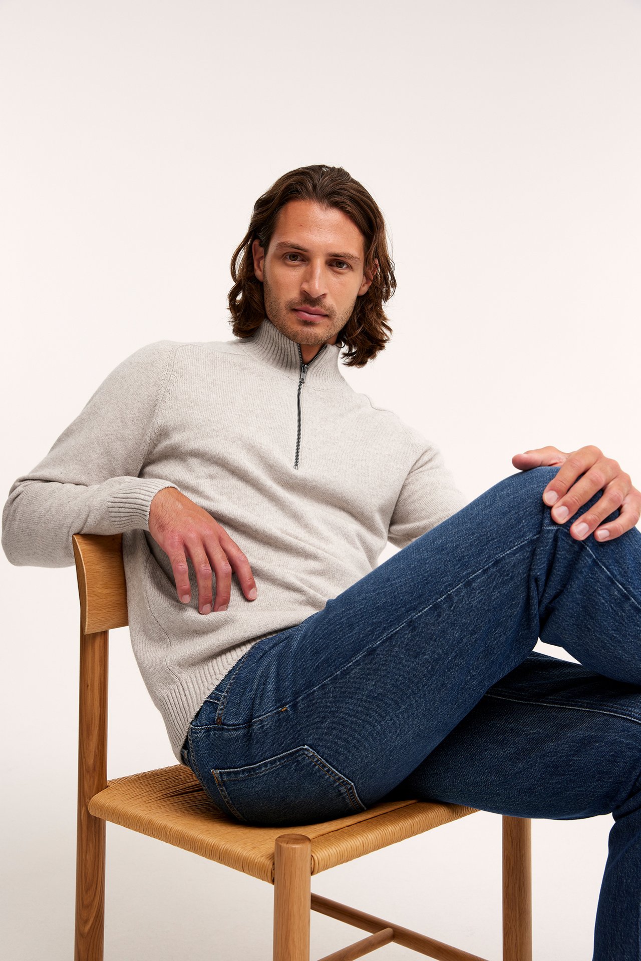 Genser half-zip - Melert beige - 3