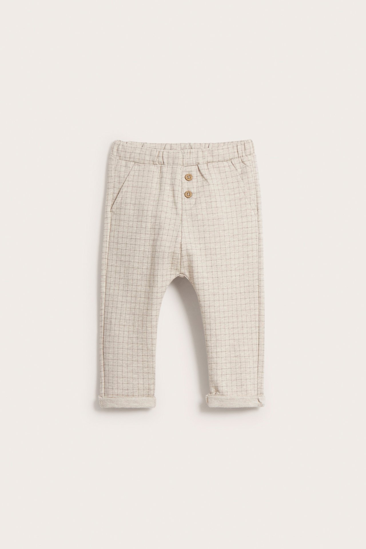 Mönstrade mjukisbyxor baby - Melerad beige - 2