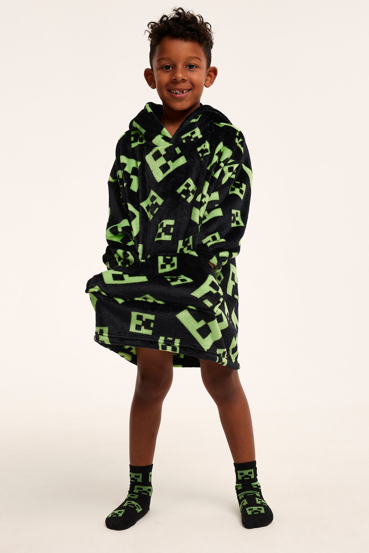 Bluza z polaru, z kapturem, Minecraft - Czarne - 2