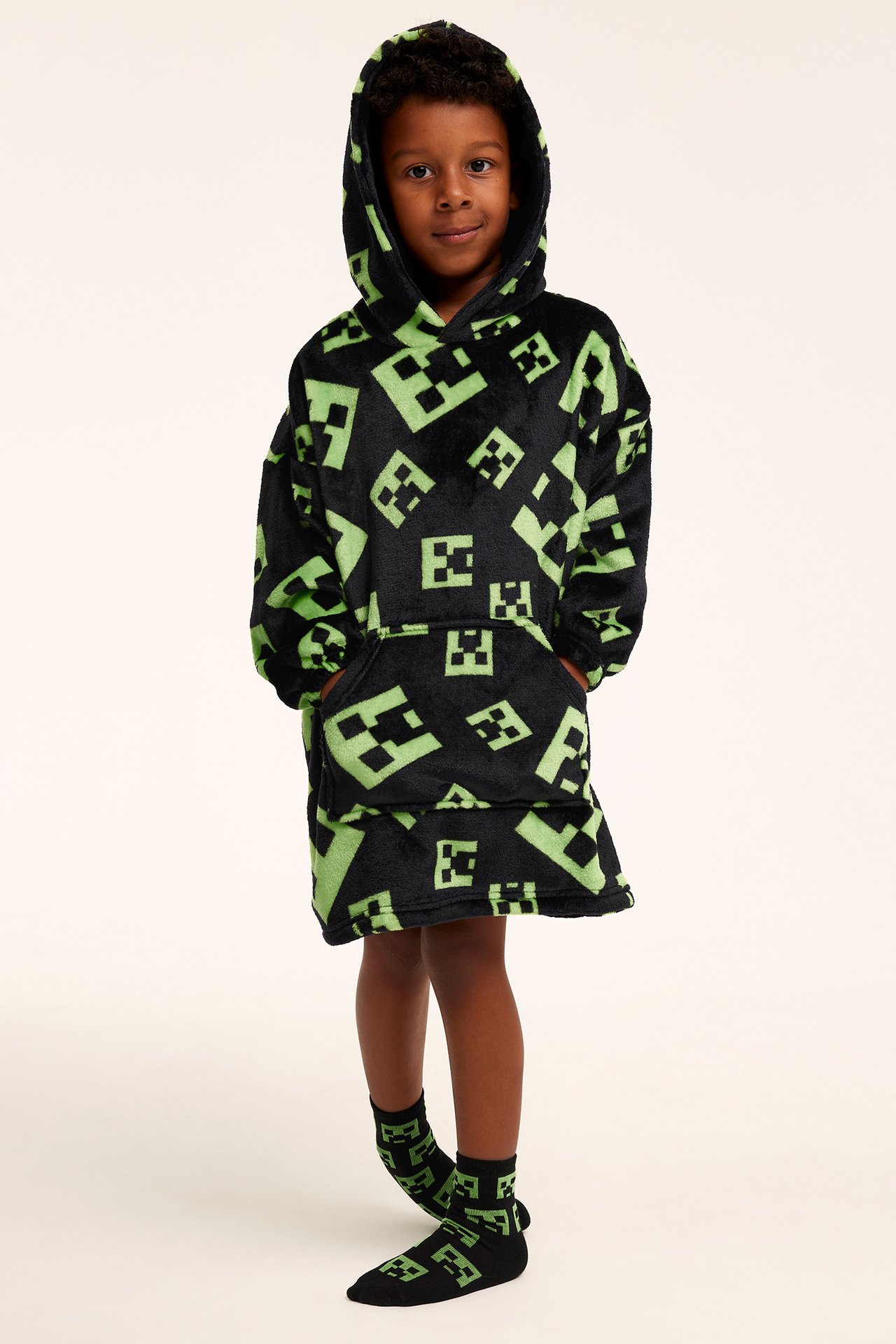 Bluza z polaru, z kapturem, Minecraft - Czarne - 1