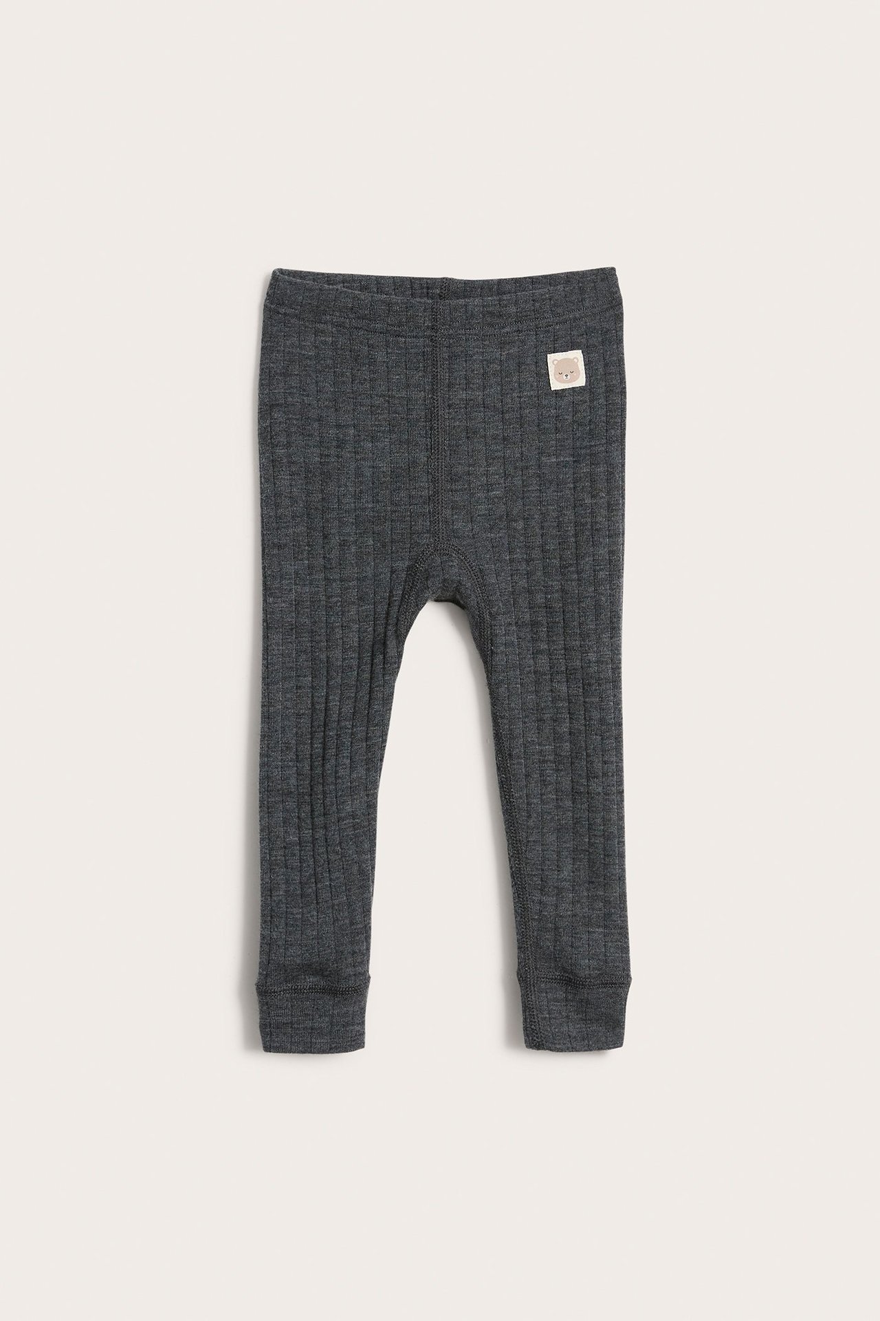 Ribbestrikket leggings i ull baby - Gråmelert - 2