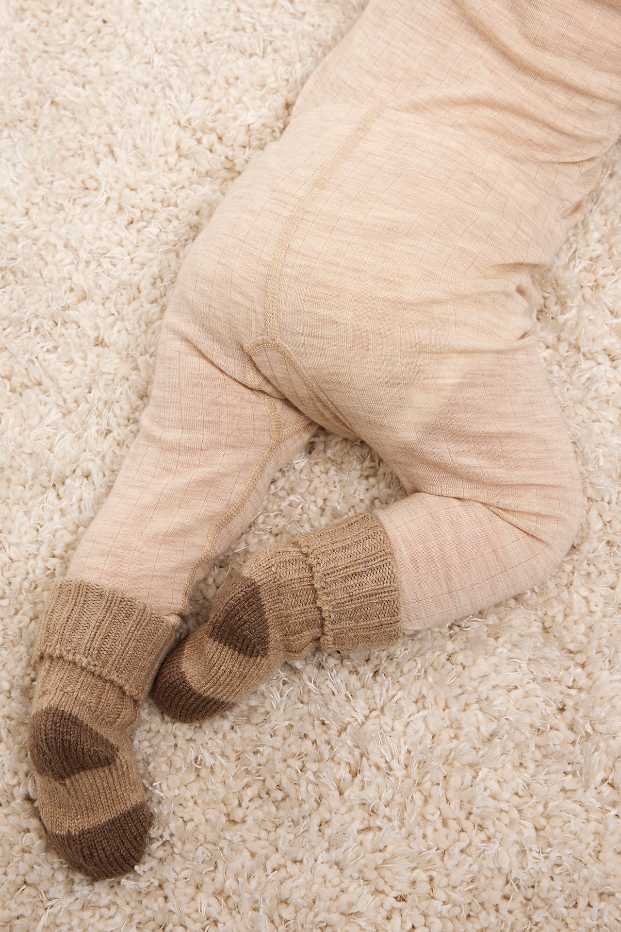 Pikkulasten villaa olevat ribbileggingsit - Meleerattu beige - 3