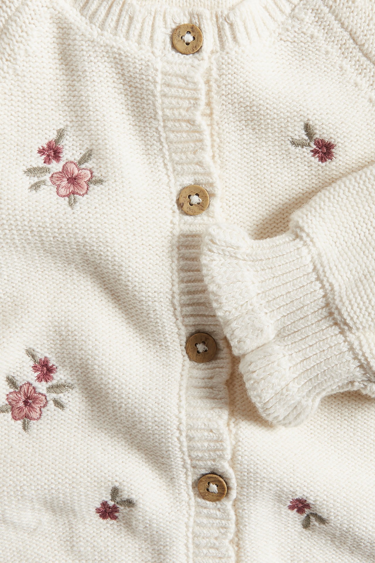 Kukkakuvioinen vauvojen neuletakki - Luonnonvalkoinen - 1