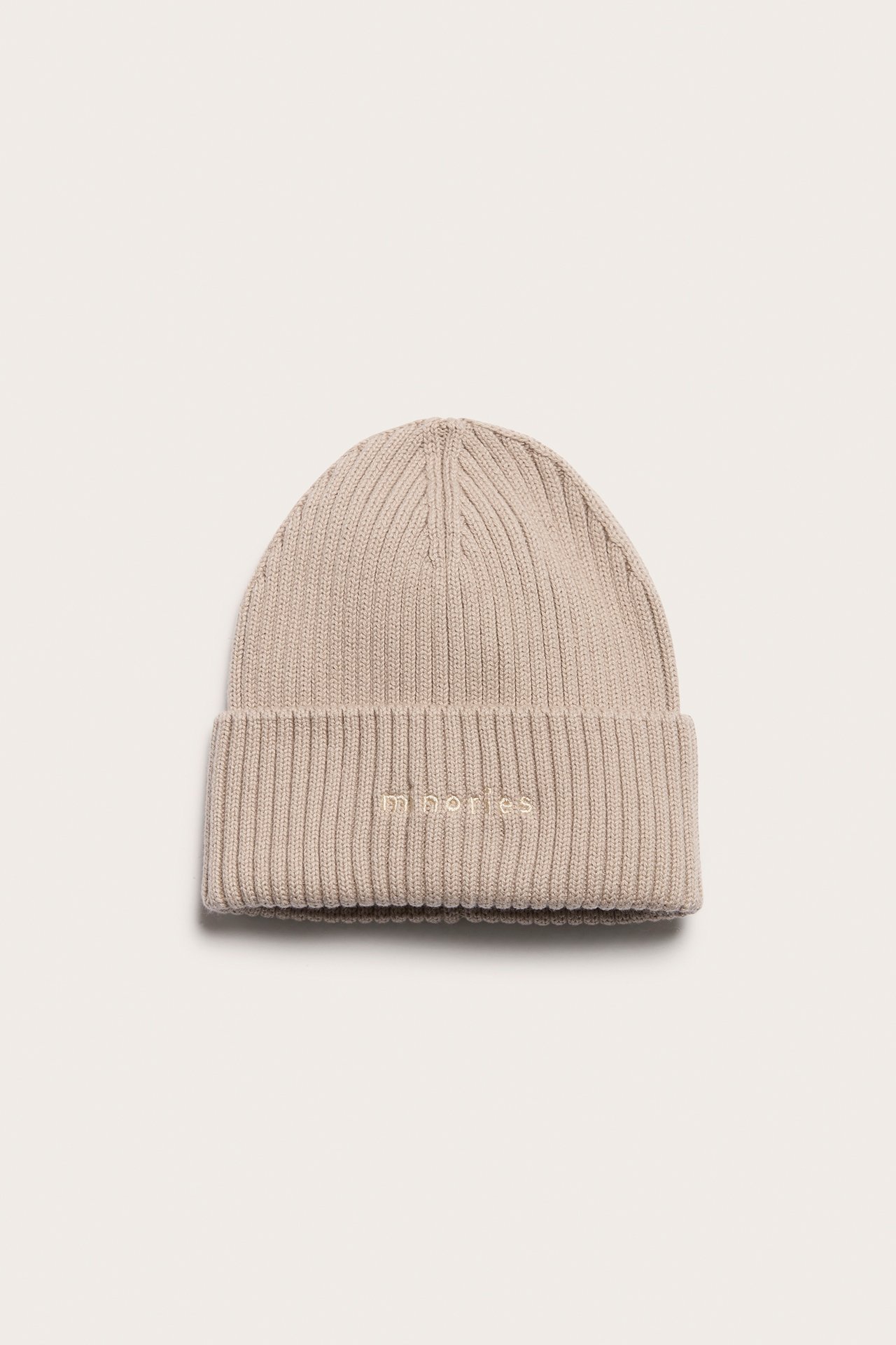 Ribbstickad mössa - Beige - 1