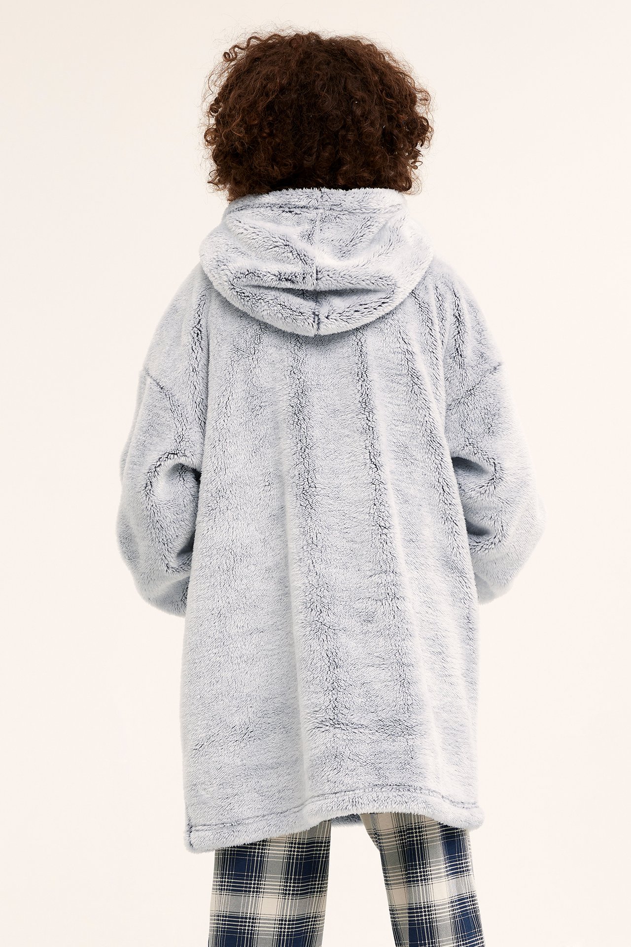 Bluza oversize z kapturem, z polaru - Szary melanż - 3