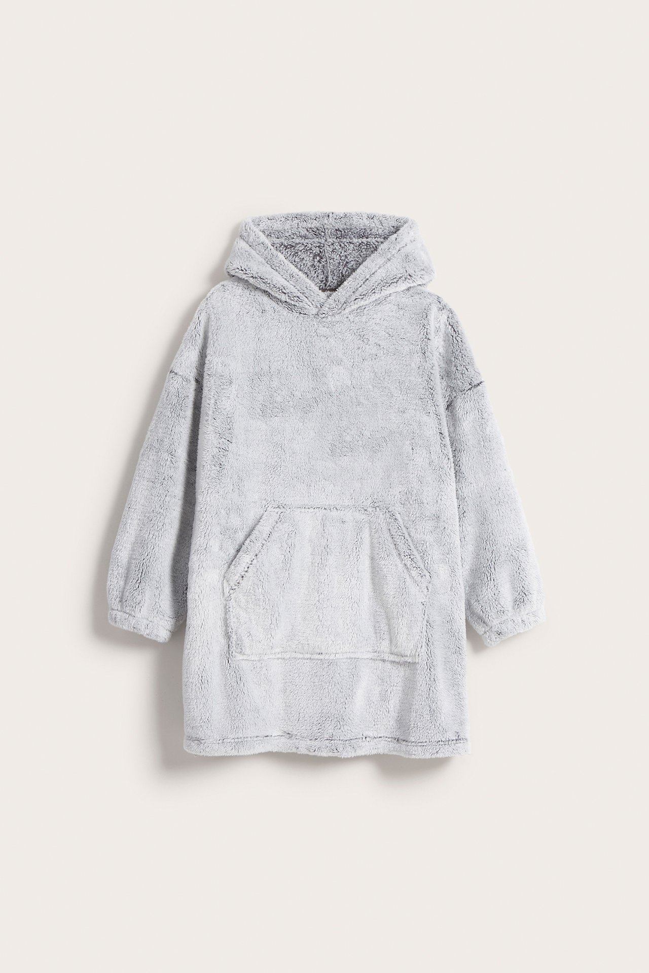 Bluza oversize z kapturem, z polaru - Szary melanż - 5