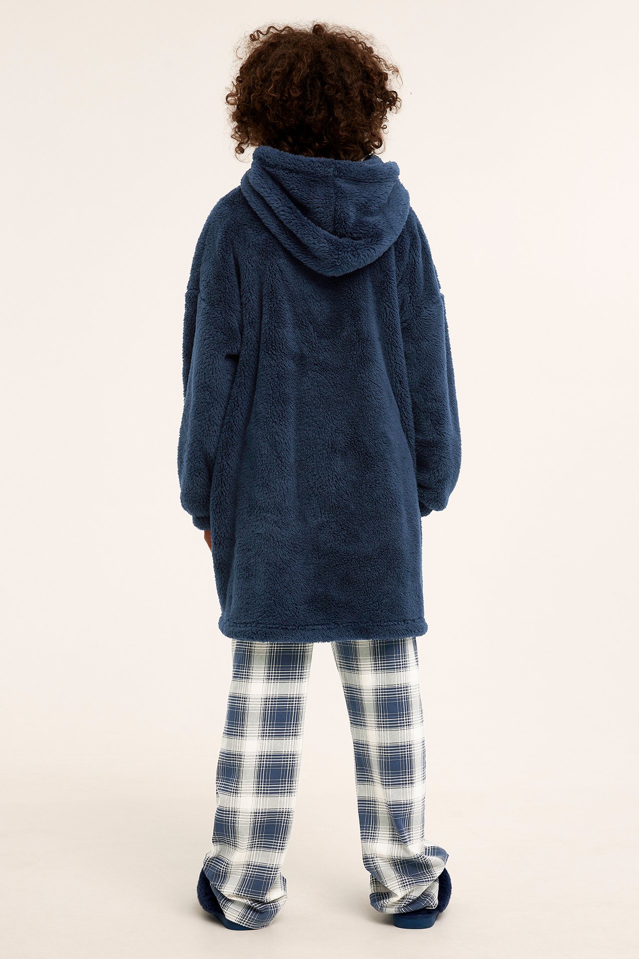 Oversized hettegenser i fleece - Mørkeblå - 3