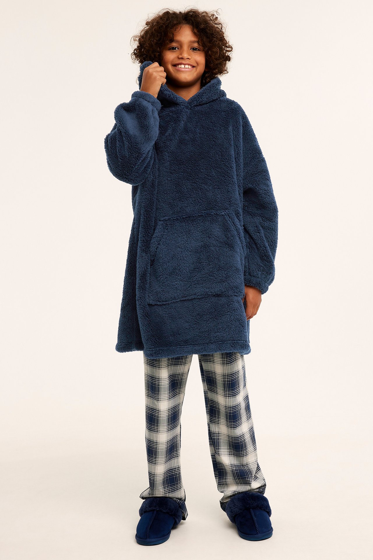 Oversized hettegenser i fleece - Mørkeblå - 2