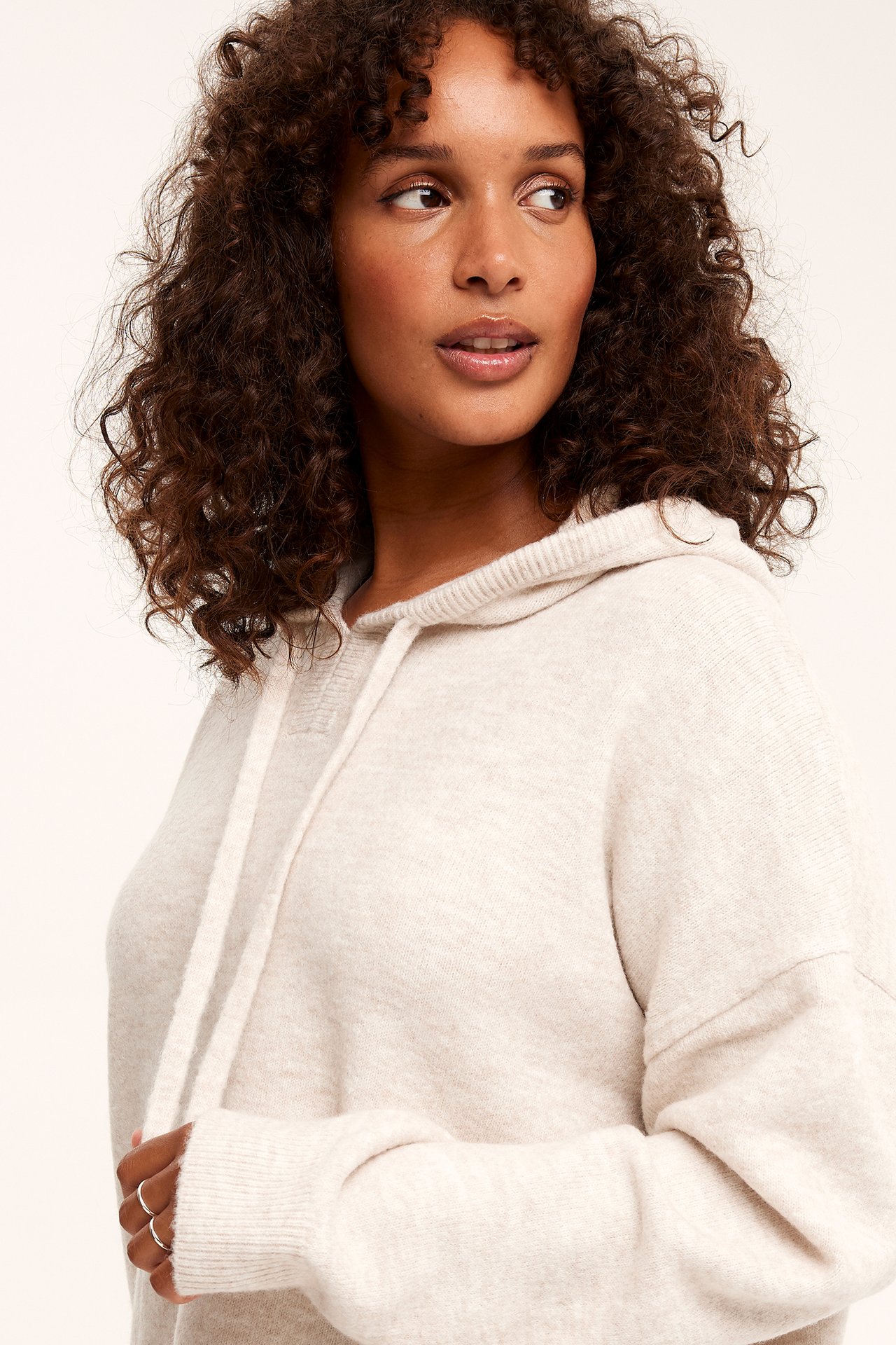 Stickad luvtröja - Ljusbeige - 4