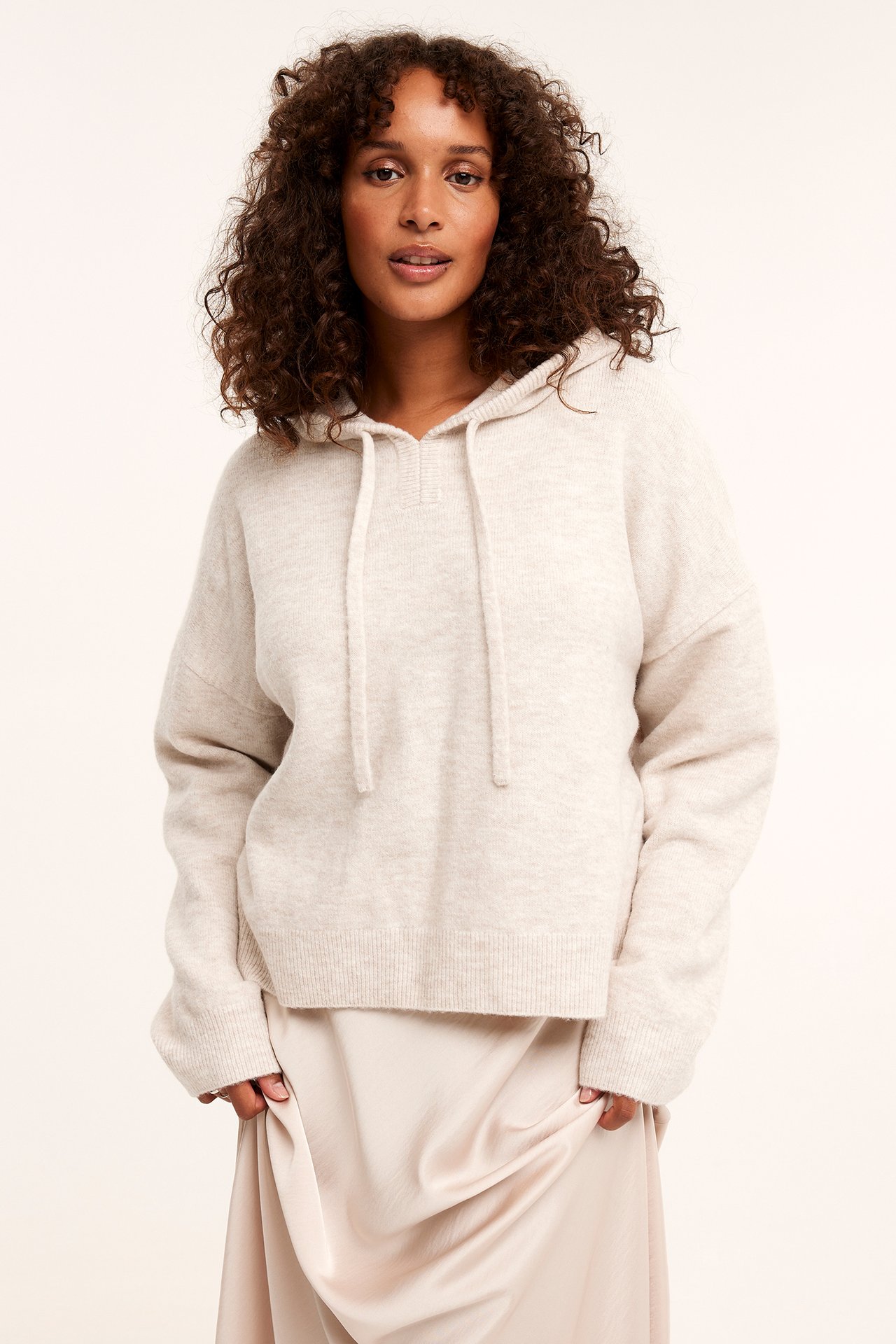 Stickad luvtröja - Ljusbeige - 1