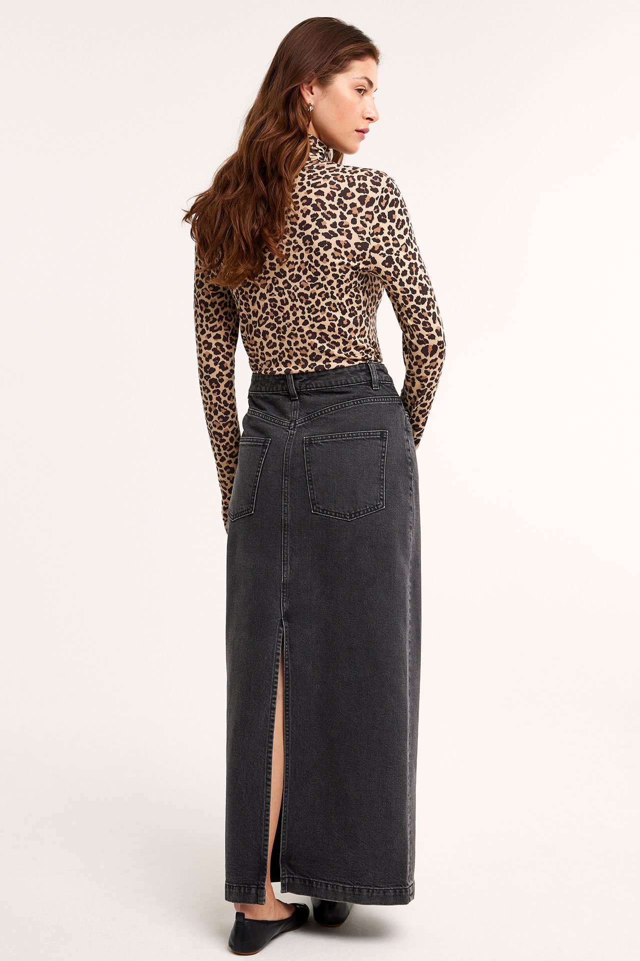 Langt jeansskjørt - Svart denim - 5