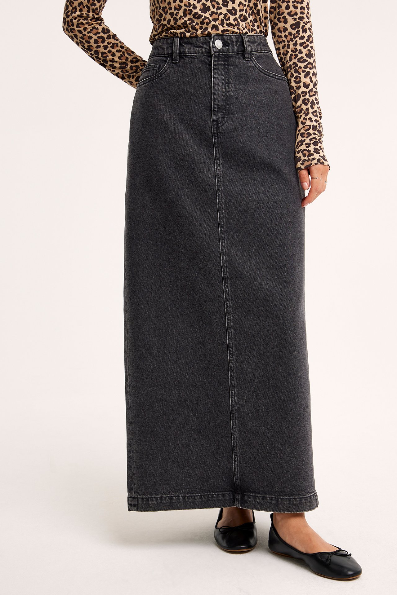 Langt jeansskjørt - Svart denim - 2