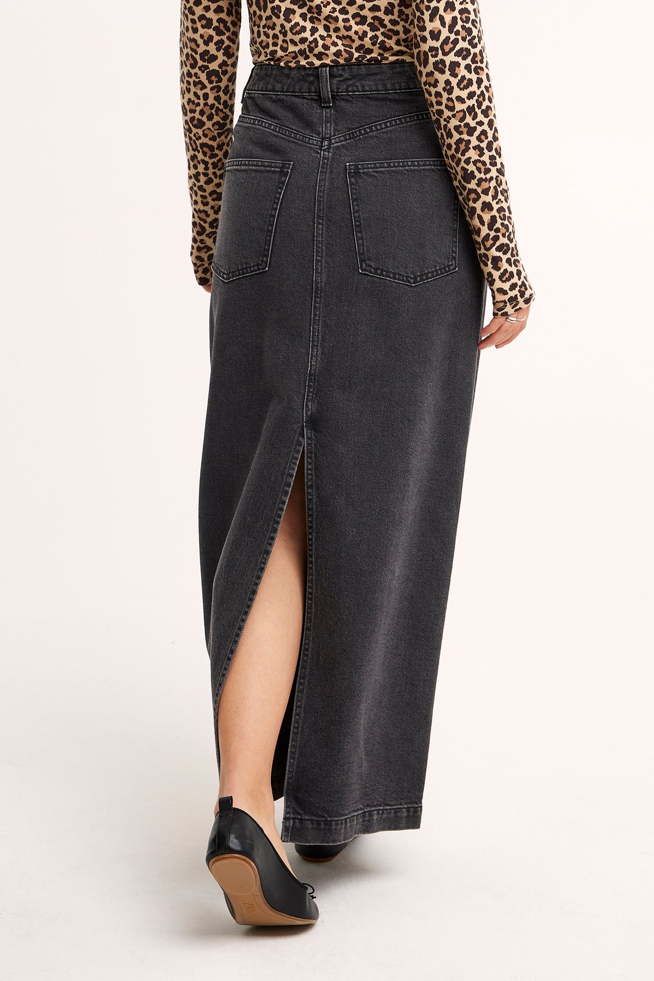 Langt jeansskjørt - Svart denim - 3