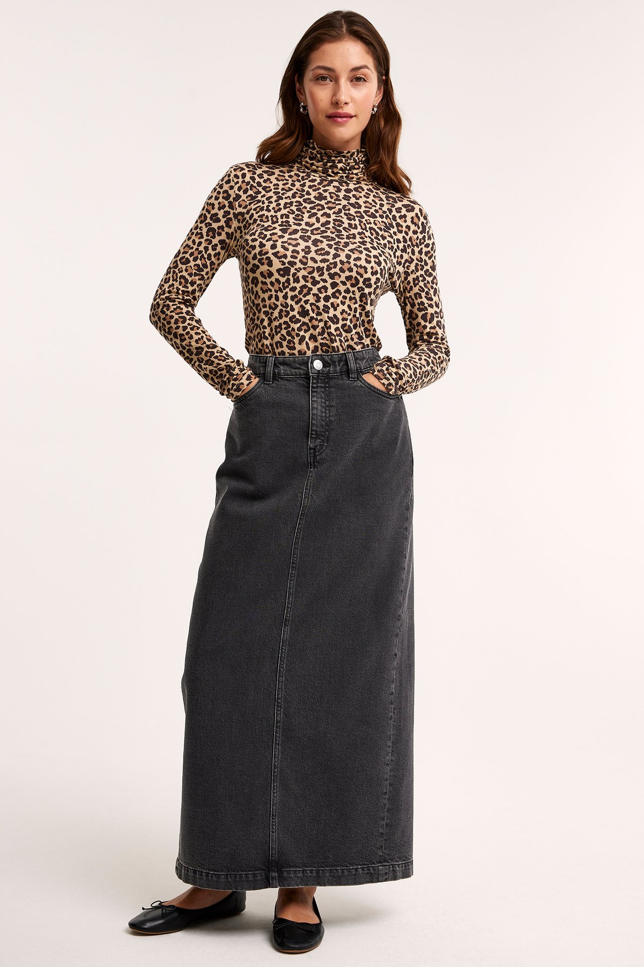 Langt jeansskjørt - Svart denim - 1