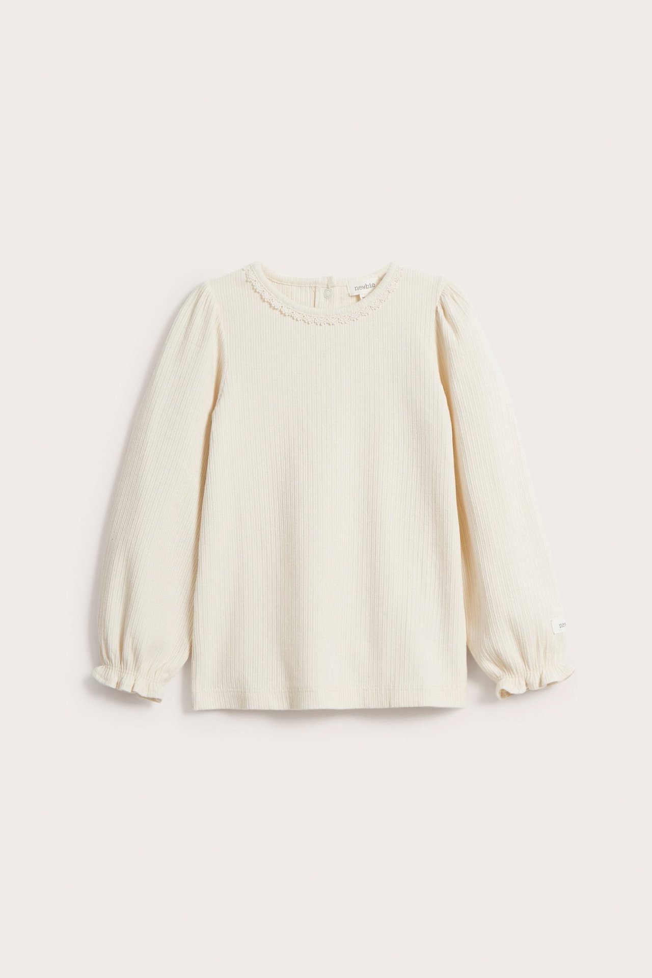 Långärmad topp med frill - Ljusbeige - 2