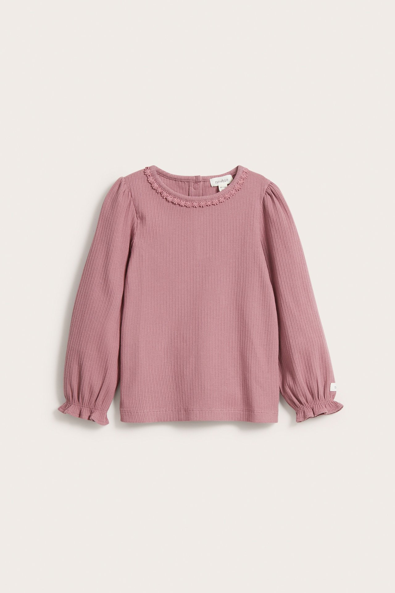 Långärmad topp med frill - Mörkrosa - 2