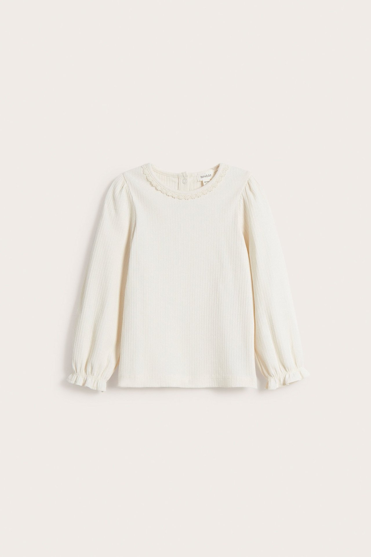 Långärmad topp med frill - Offwhite - 2