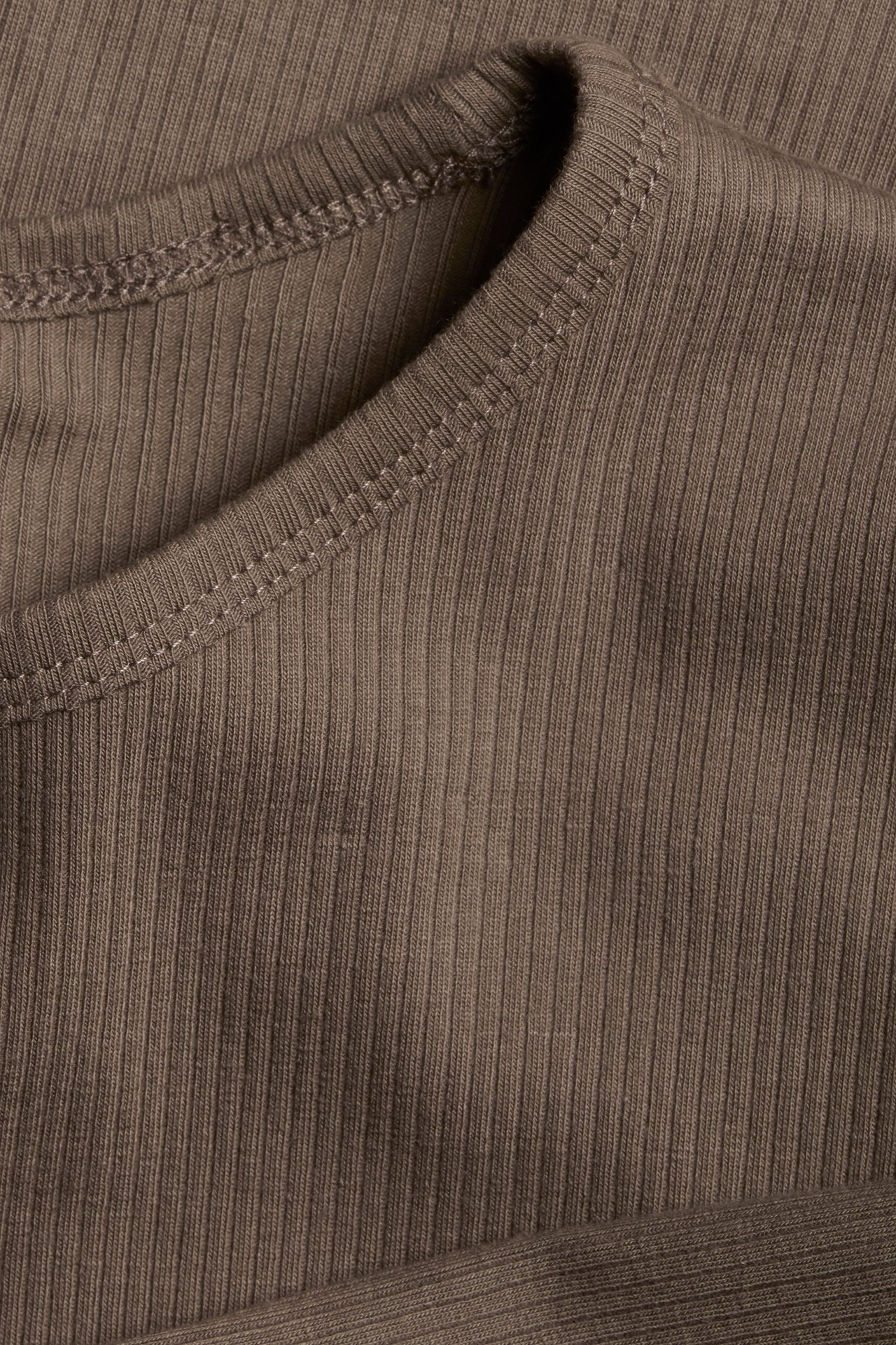 Ribbad långärmad topp - Brun - 3