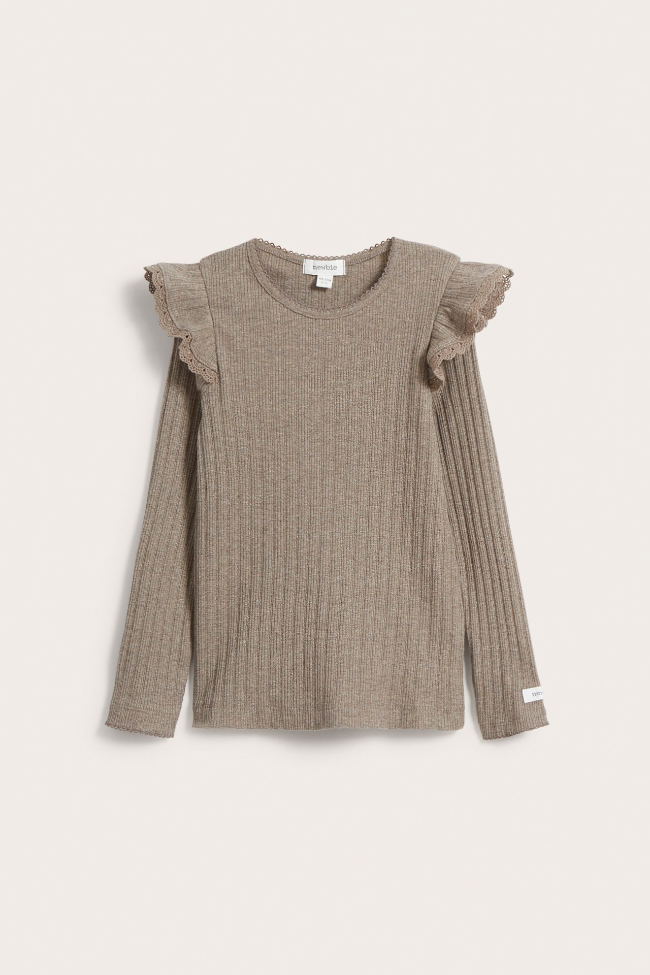 Långärmad ribbad topp - Melerad beige - 2