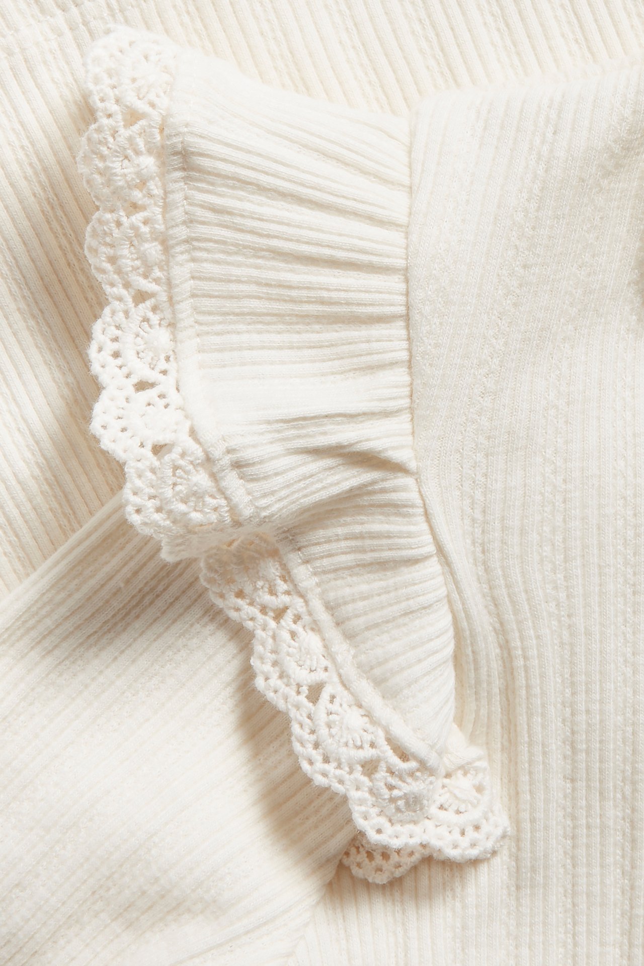 Långärmad ribbad topp - Offwhite - 1
