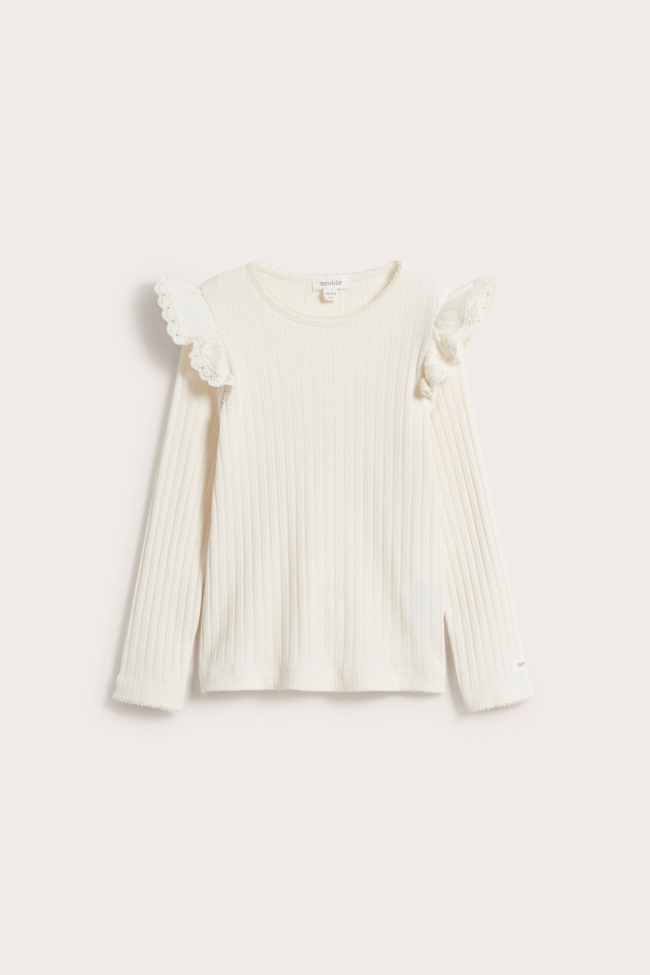 Långärmad ribbad topp - Offwhite - 2