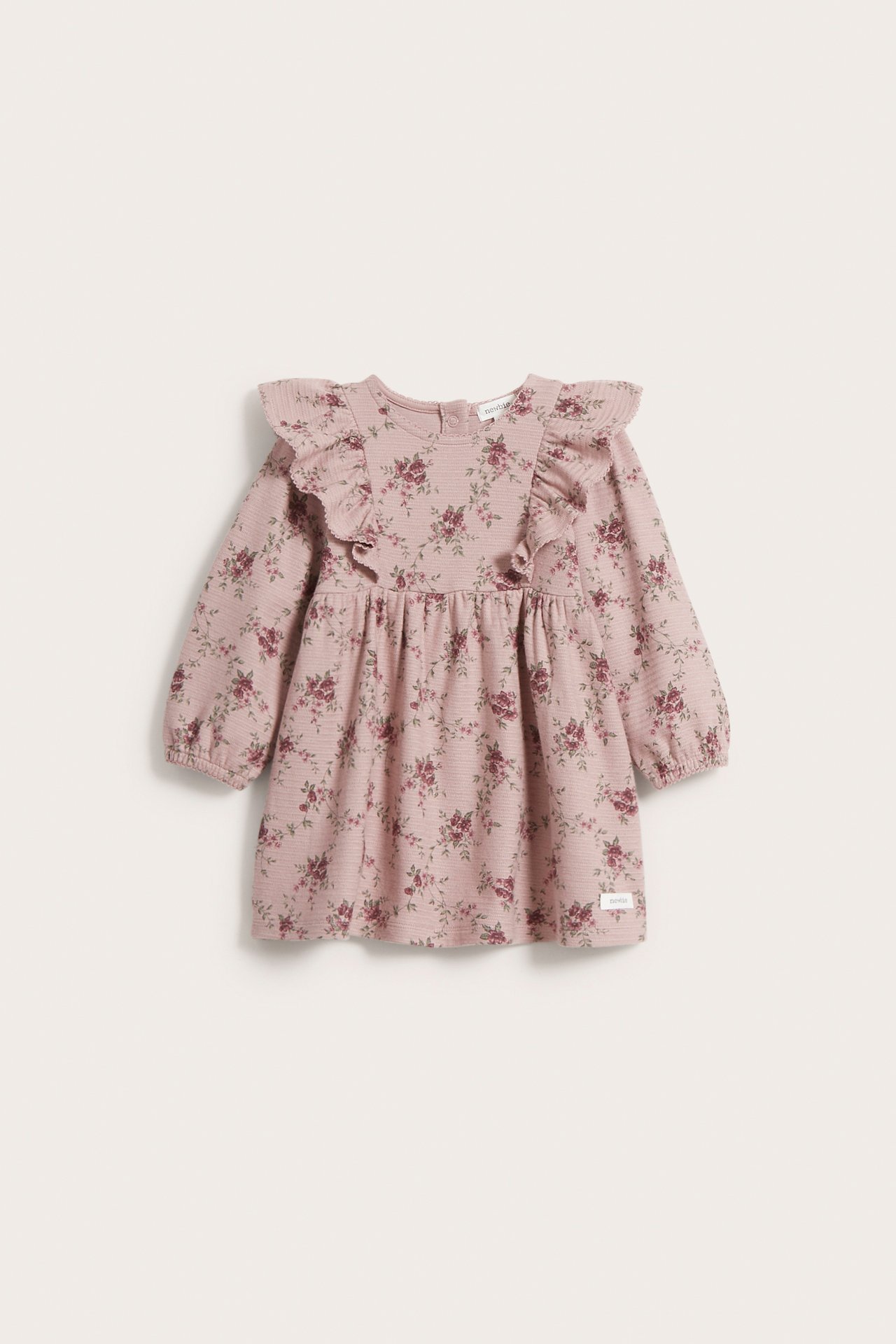 Blommig klänning med volang baby - Rosa - 2