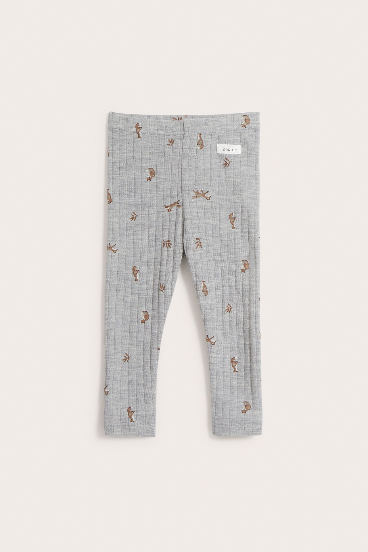 Ribbestrikket leggings i merinoull - Gråmelert - 2