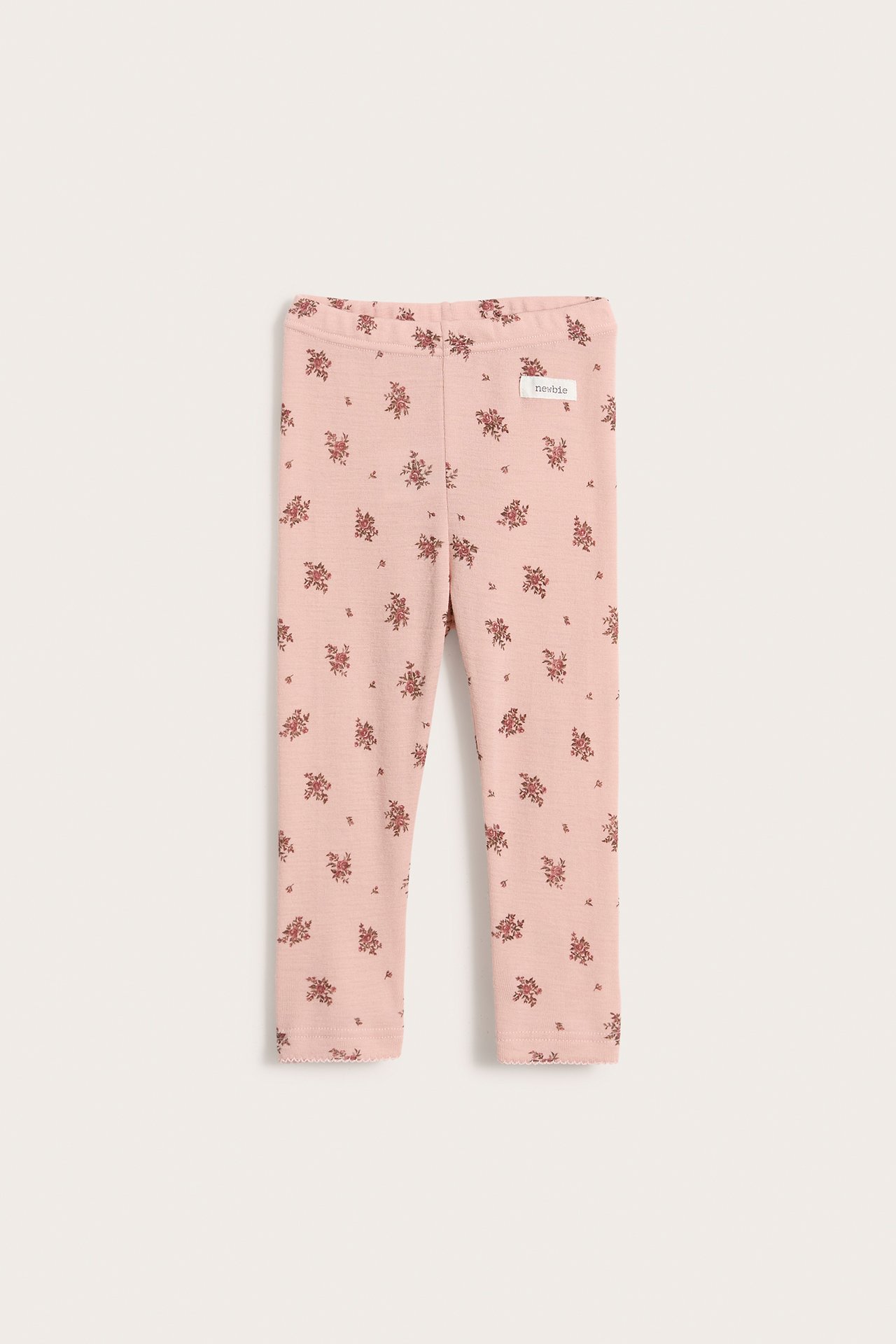 Blomstrete leggings i merinoull baby - Rosa - 2
