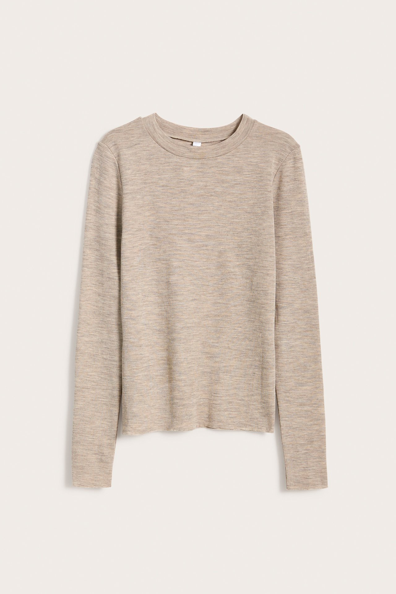 Langermet topp i merinoull - Melert beige - 6