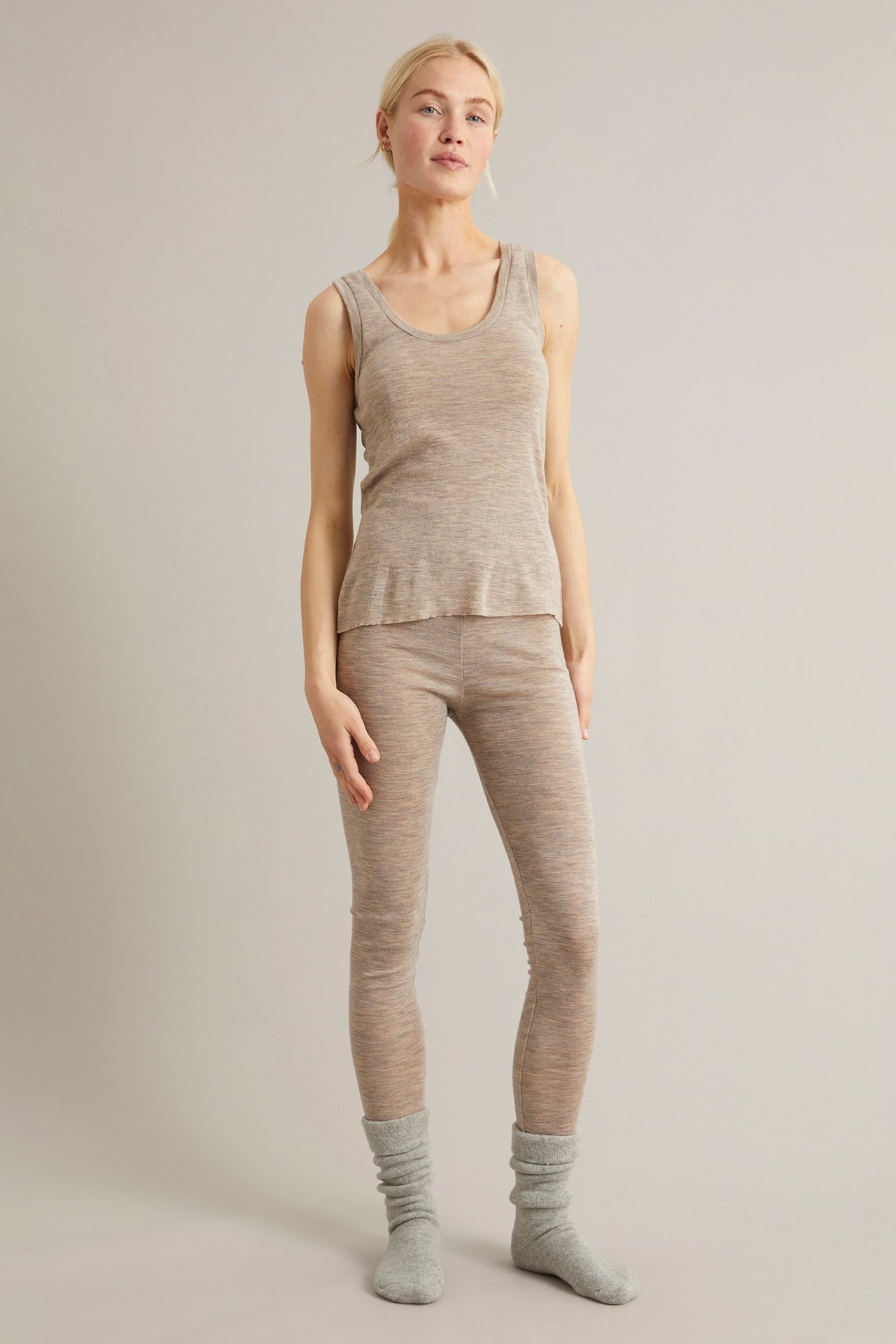 Singlet i merinoull - Melert beige - 176cm / Storlek: S - 2