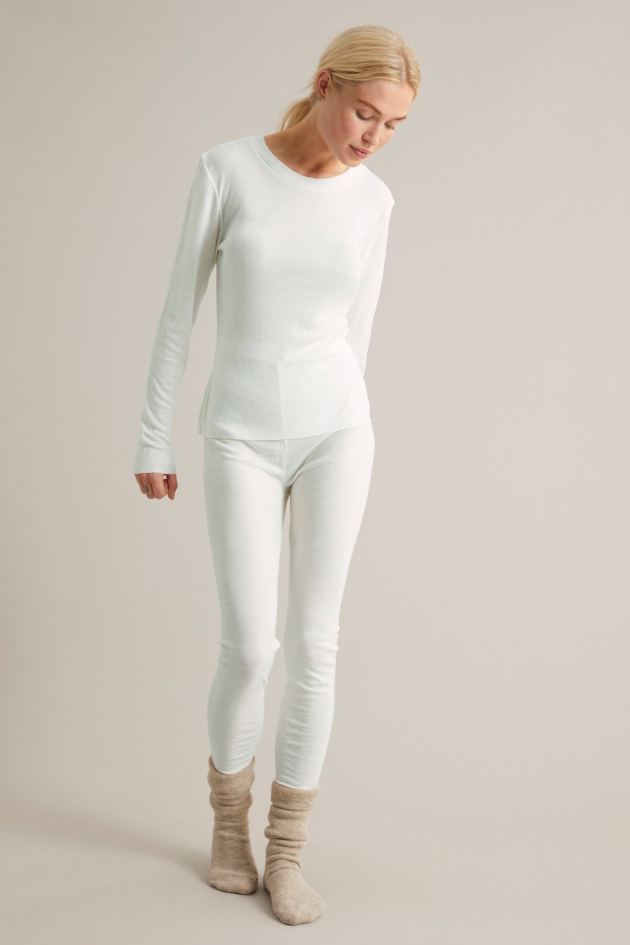 Leggings i merinoull - Offwhite - 176cm / Storlek: S - 2