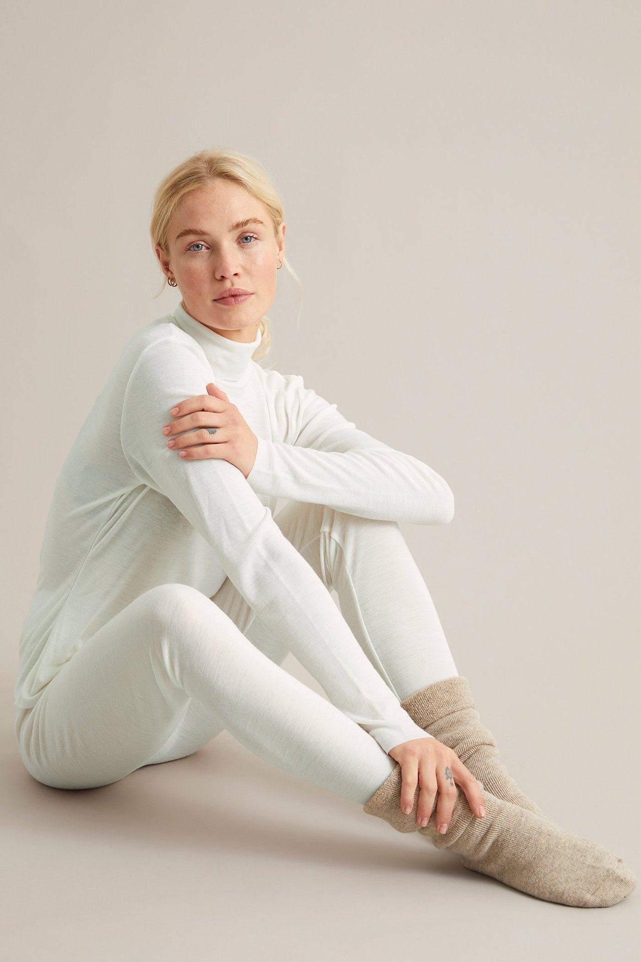 Leggings i merinoull - Offwhite - 176cm / Storlek: S - 1