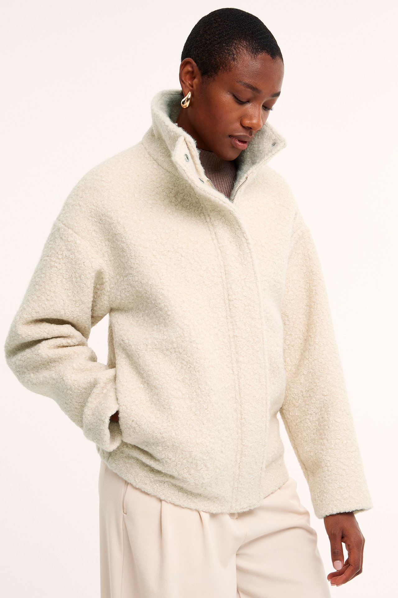 Bouclé-jakke - Offwhite - 175cm / Storlek: S - 1