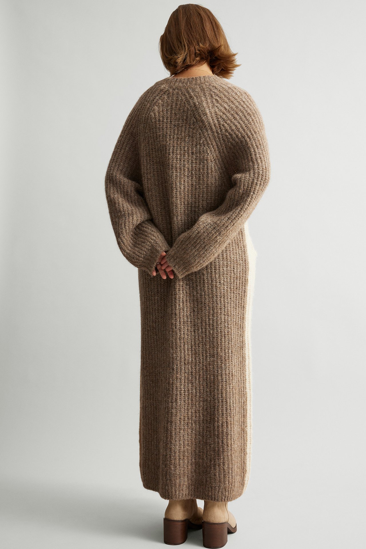 Lang cardigan i ullblanding - Beige - 5