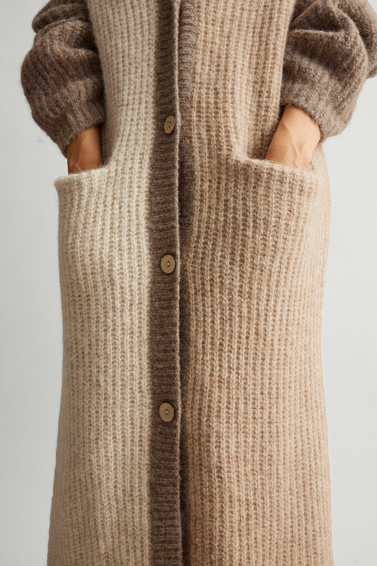 Lang cardigan i ullblanding - Beige - 2