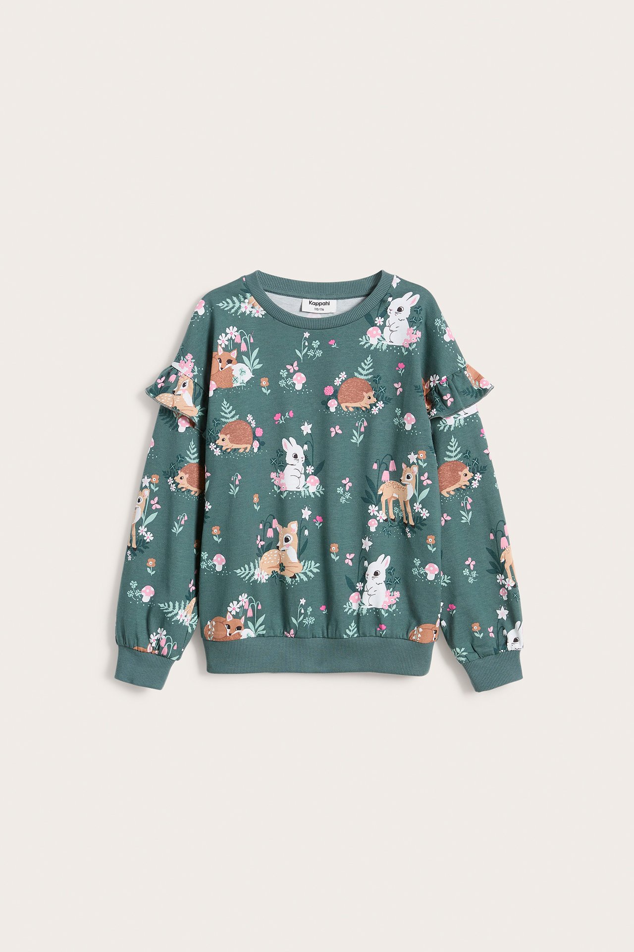 Bluza z długimi rękawami i falbaną - Ciemnozielony - 5