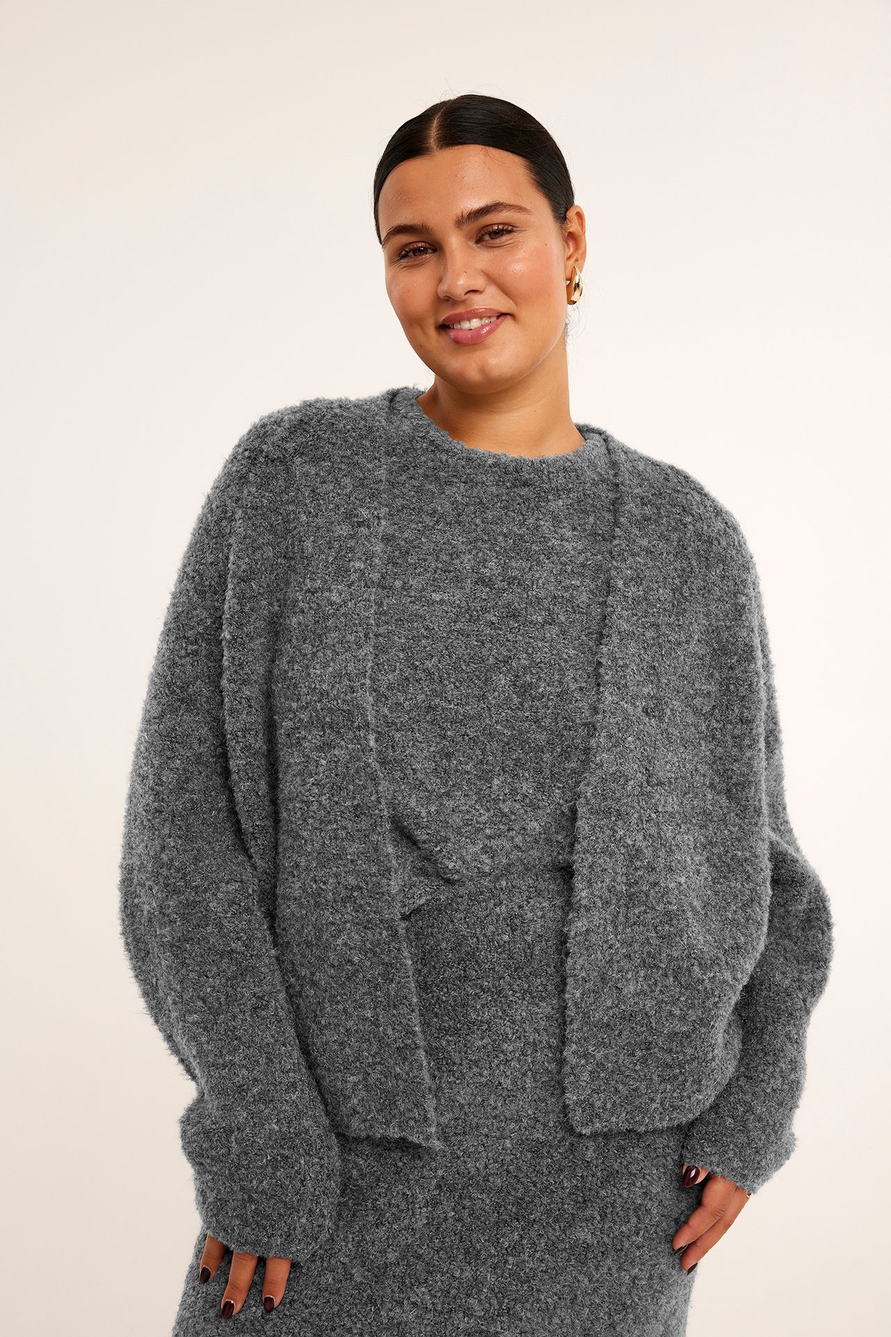 Cardigan i bouclé - Mörkgrå - 3