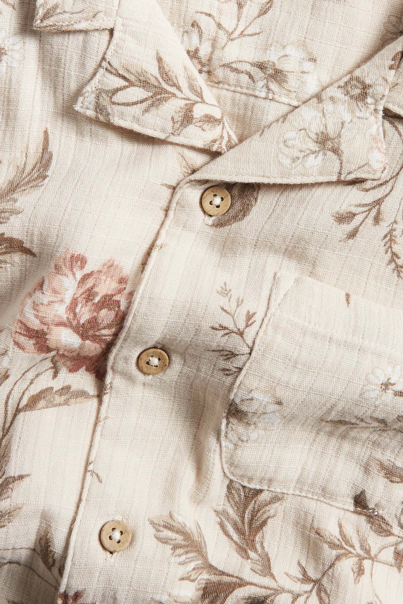 Koszula z krótkimi rękawami, w kwiaty - Beżowy - 1