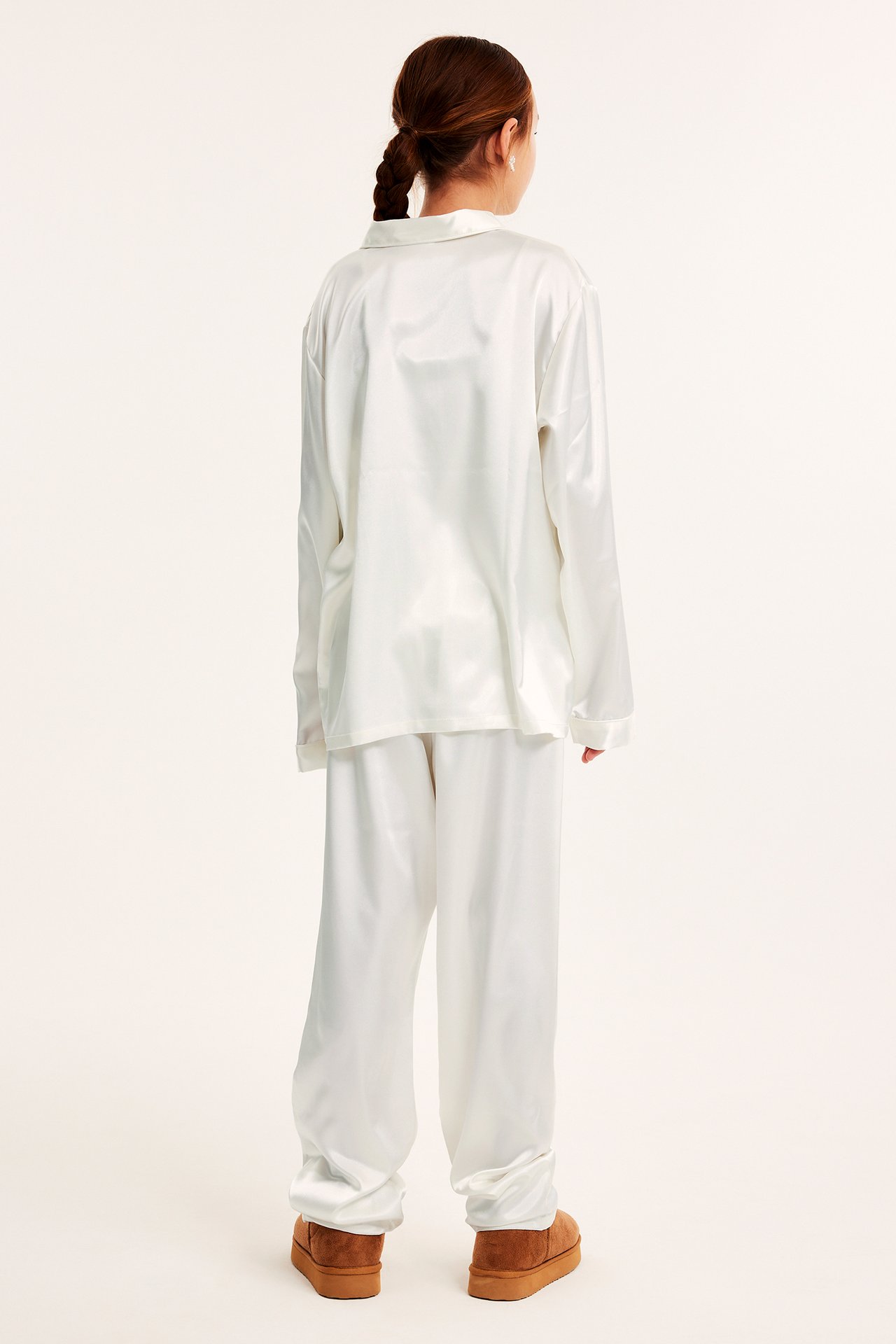 Pyjamas i satin - Offwhite - 6