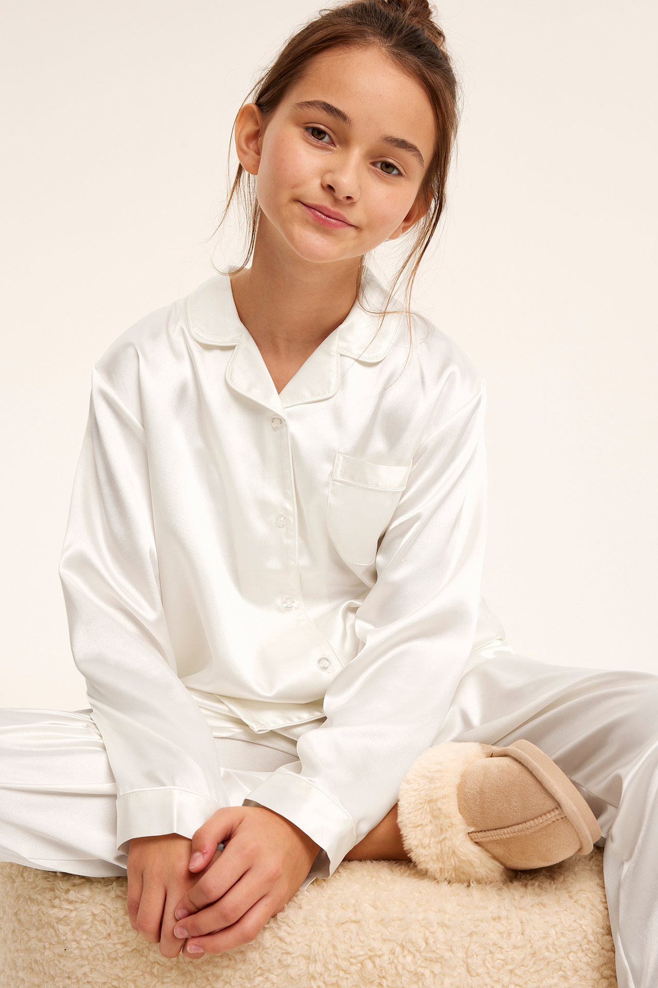 Pyjamas i satin - Offwhite - 2