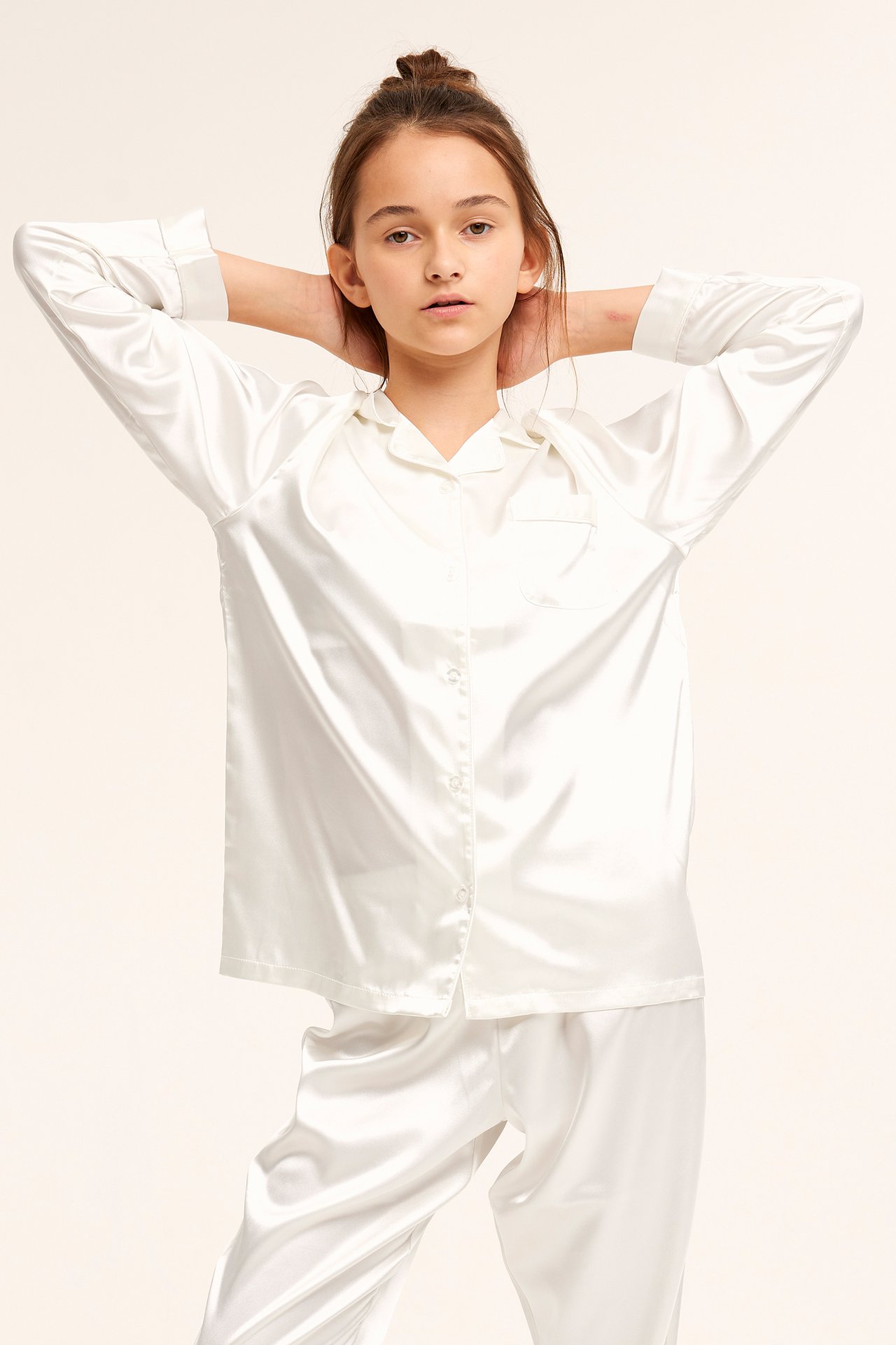 Pyjamas i satin - Offwhite - 3