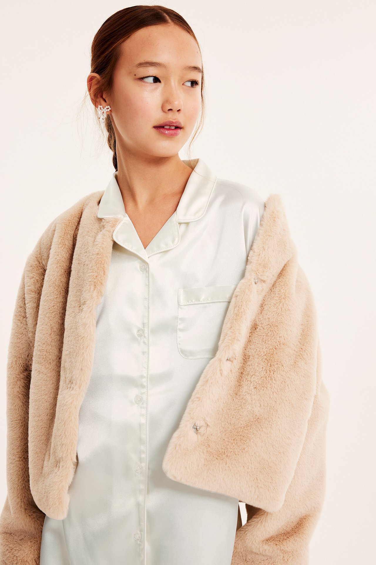 Pyjamas i satin - Offwhite - 3