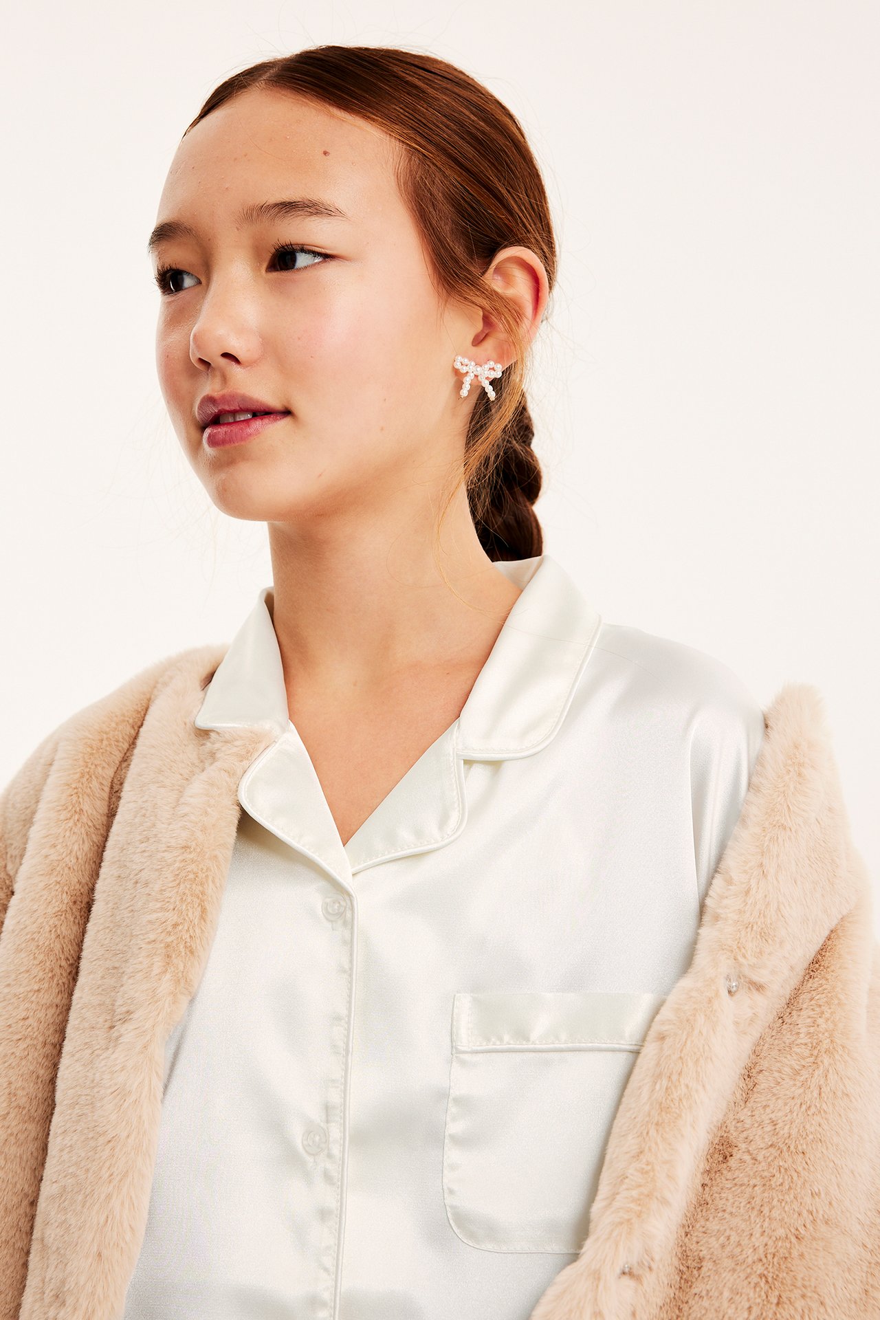 Pyjamas i satin - Offwhite - 4