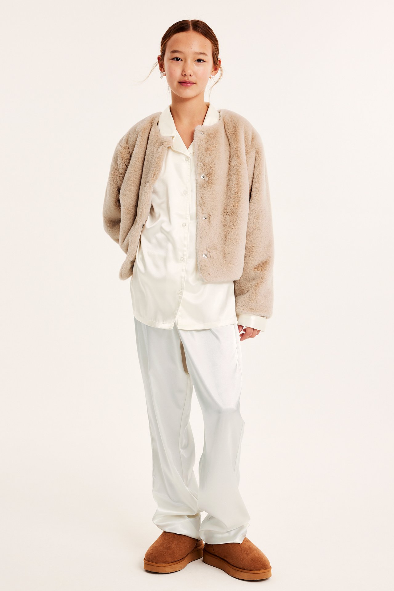 Pyjamas i satin - Offwhite - 2