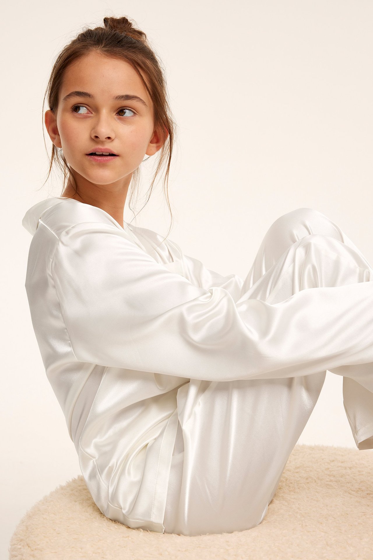 Pyjamas i satin - Offwhite - 1