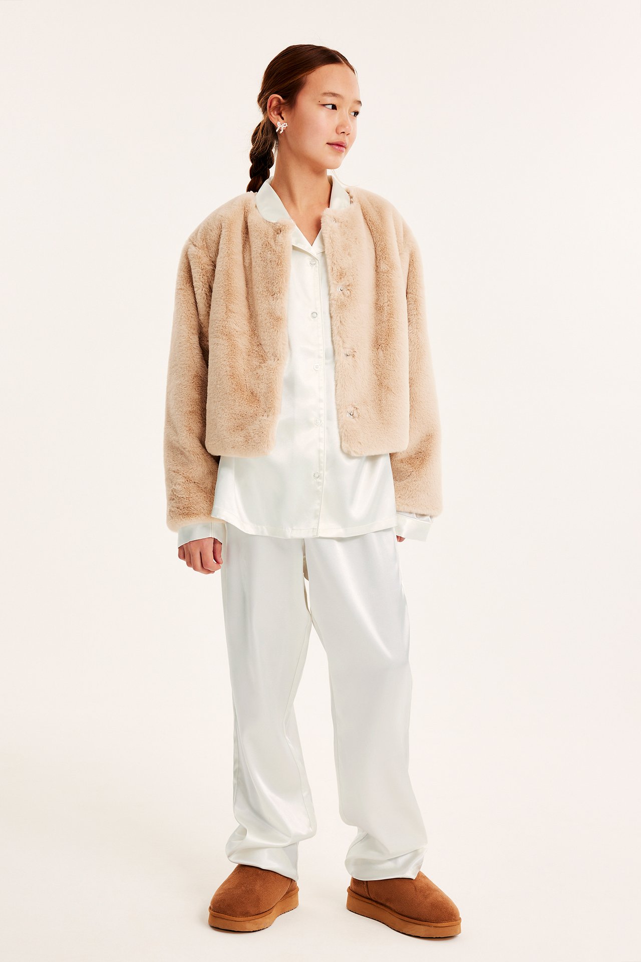 Pyjamas i satin - Offwhite - 1